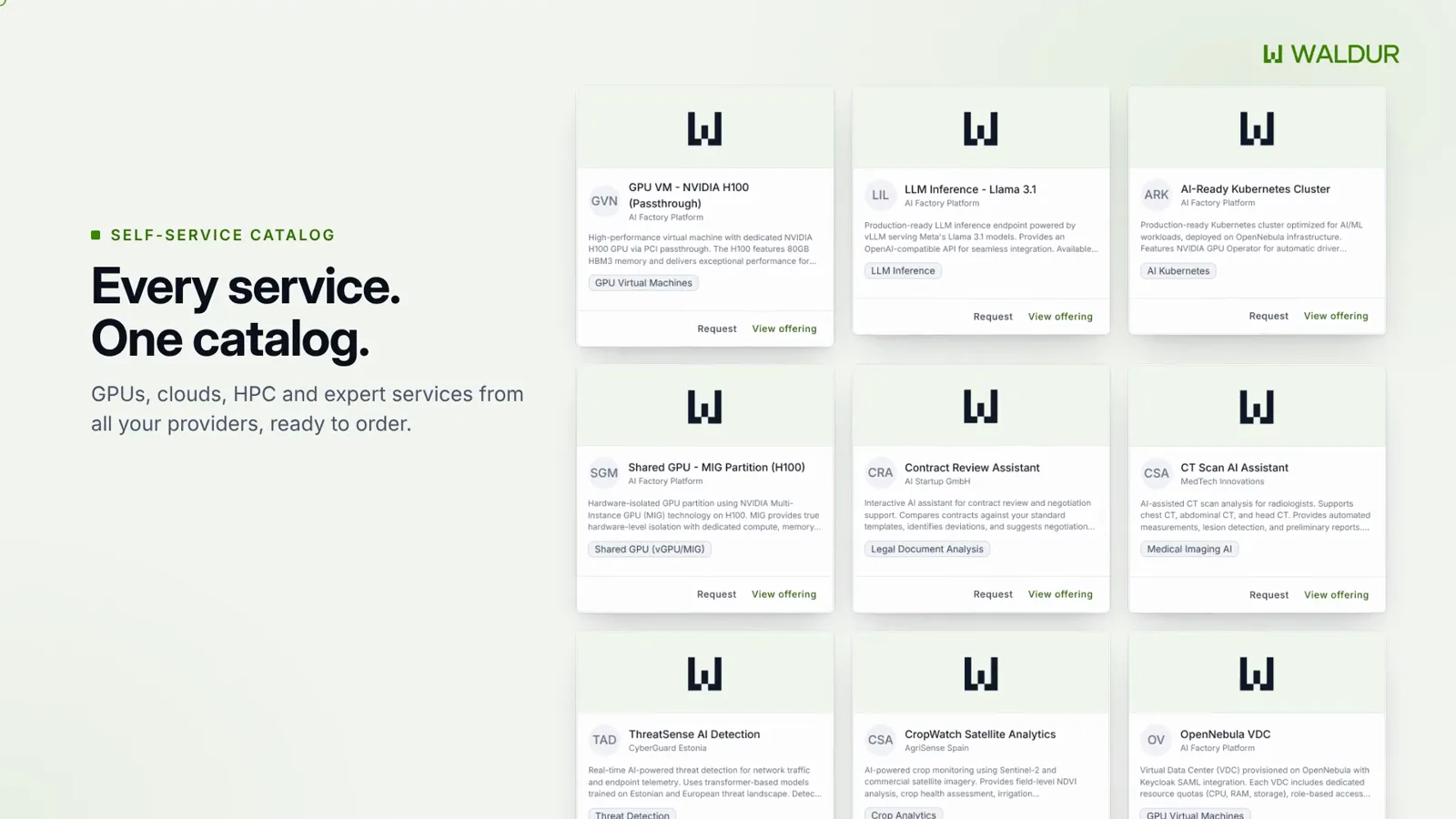 Waldur self-service catalog of GPU, cloud, HPC and expert services